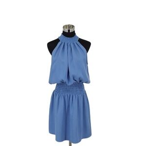Red Haute Smocked Halter Dress Denim Blue Sleeveless Mini RH061-2206B XS
